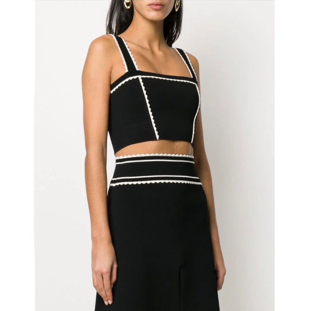 Sandro Paris Lea Scalloped Crop Tank in Black White Trim Size Small